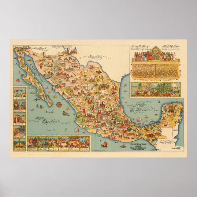 Pictorial Map of Mexico Poster | Zazzle