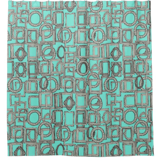 picture frames aplenty bone mint shower curtain (Front)