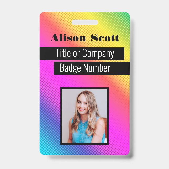 Picture ID Bright Neon Modern Rainbow Business Bad Badge (Front)