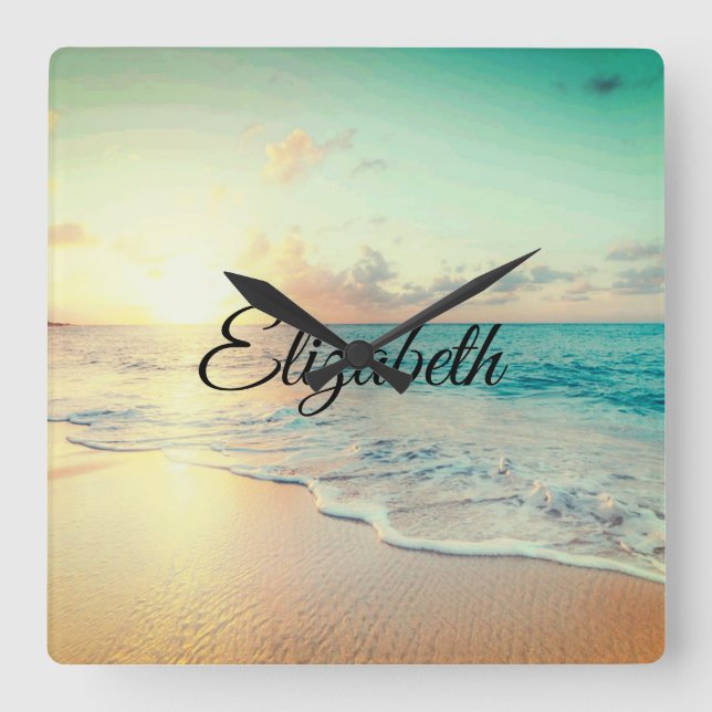 Picture of a Beach at Sunrise Lumbar Pillow Square Wall Clock (Front)