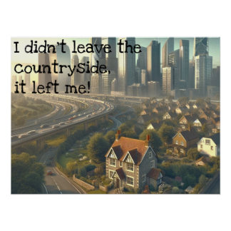 Picture of a cute cottage with a city nearby poster