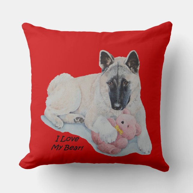 picture of cute akita cuddling teddy bear cushion (Front)