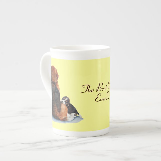 picture of cute beagle puppy cuddling mum dog bone china mug (Front Left)