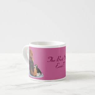 picture of cute beagle puppy cuddling mum dog espresso cup
