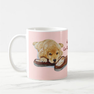 picture of cute golden retriever puppy dog coffee mug