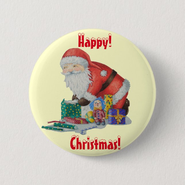 picture of cute santa getting ready for christmas 6 cm round badge (Front)