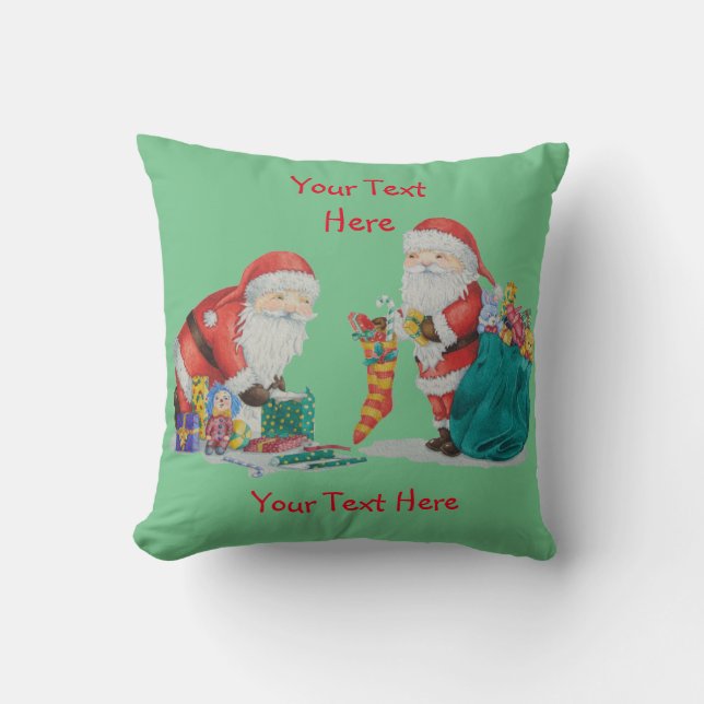 picture of cute santa getting rerady for christmas cushion (Front)