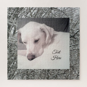 Picture of Cute White Dog Having Lazy Winter Day J Jigsaw Puzzle