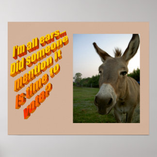 Picture of donkey with ears up poster