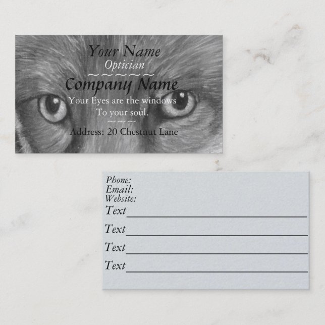 picture of fox eyes original art opticians business card (Front/Back)