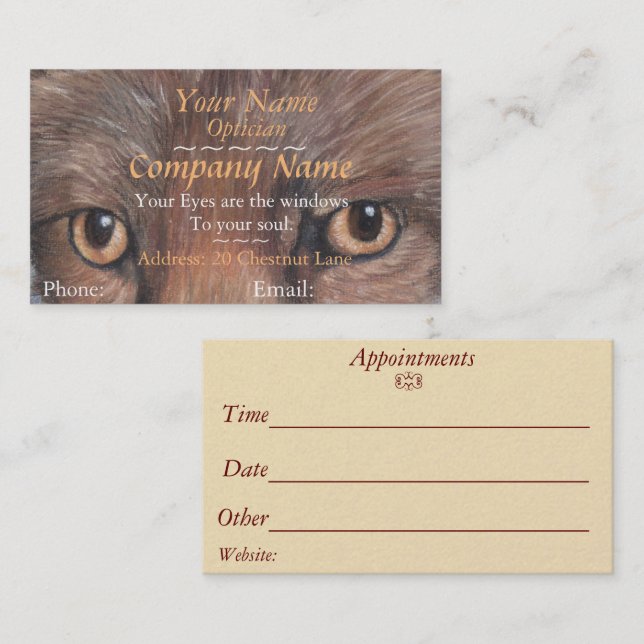 picture of foxes peircing eyes opticians appointment card (Front/Back)