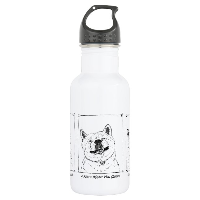 picture of funny cute akita smiling dog 532 ml water bottle (Front)