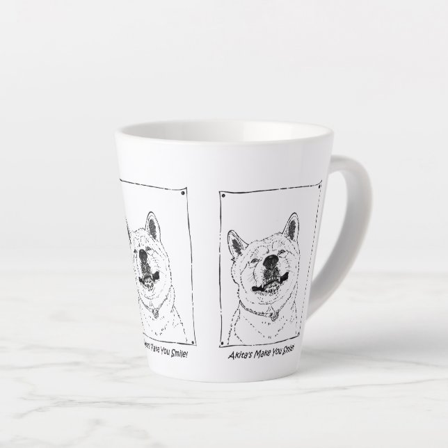 picture of funny cute akita smiling dog latte mug (Right Angle)