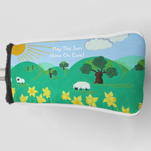 picture of grazing sheep on a hillside fun design golf head cover (Front)