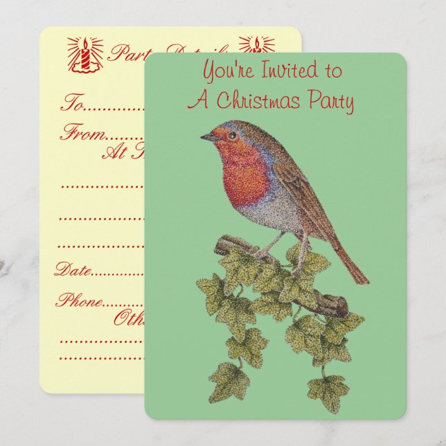 picture of ivy leaves and robin wildlife christmas invitation (Front/Back)