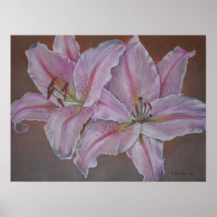 picture of pink lily flower original realist art poster