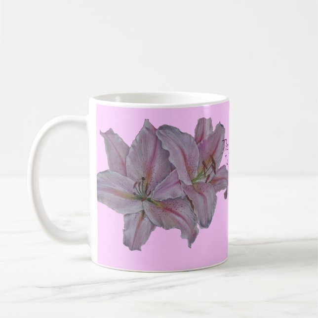 picture of pretty pink lily flowers floral coffee mug (Left)