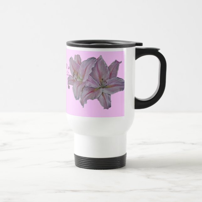 picture of pretty pink lily flowers floral travel mug (Right)