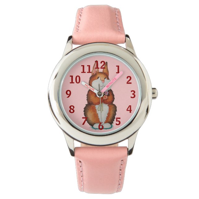 picture of smiling cute brown bunny rabbit watch (Front)