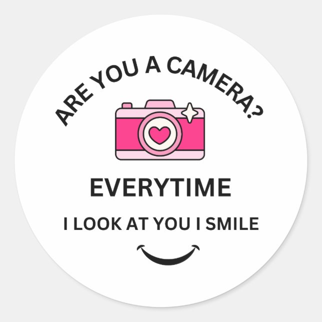 Picture Perfect Love Pink Camera Valentine's Classic Round Sticker (Front)