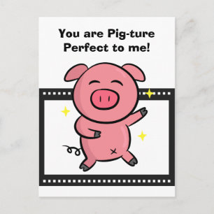 Picture perfect of a pink piggy posing for camera postcard