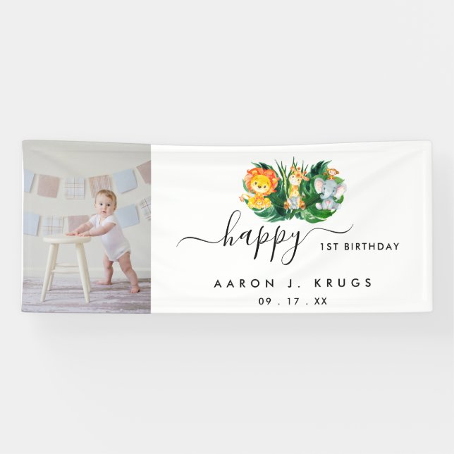 Picture Photo Safari First Birthday Banderole Banner (Horizontal)