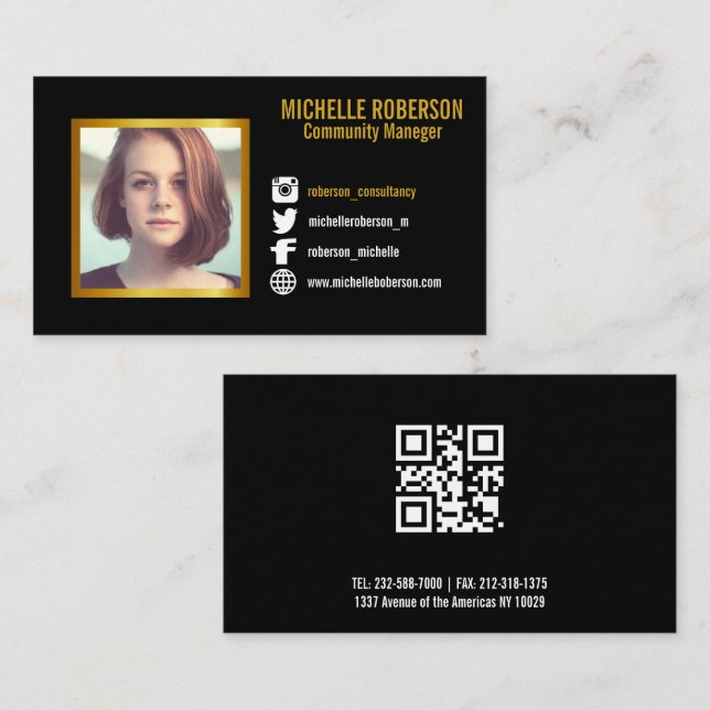 Picture social media icons Qr code or logo Business Card (Front/Back)