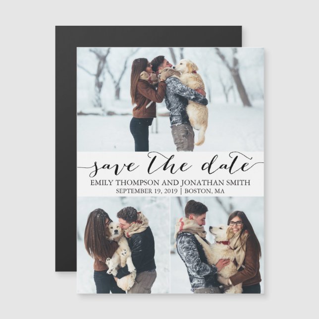 Picture Wedding Save The Date Magnet, Three Photos Magnetic Invitation (Front/Back)
