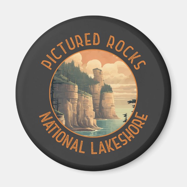 Pictured Rocks National Lakeshore Distressed Retro Magnet (Front)