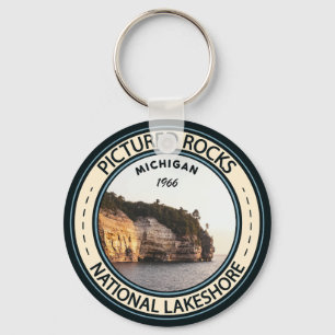 Pictured Rocks National Lakeshore Michigan Badge Key Ring