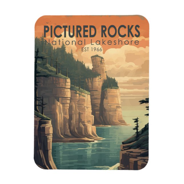 Pictured Rocks National Lakeshore Travel Vintage Magnet (Vertical)