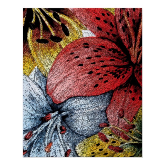 picturere of yellow and blue lillies modern art poster (Front)