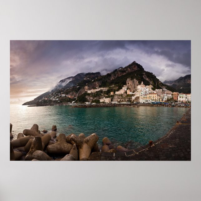 Picturesque Amalfi Coast, Italy Seaside Town Poster (Front)
