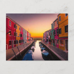 Picturesque Burano Island at Sunset Venice Italy Postcard