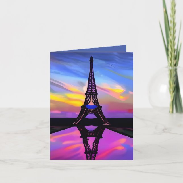 Picturesque Eiffel Tower In A Glowing Sunset Card (Front)