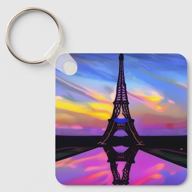 Picturesque Eiffel Tower In A Glowing Sunset Key Ring (Front)