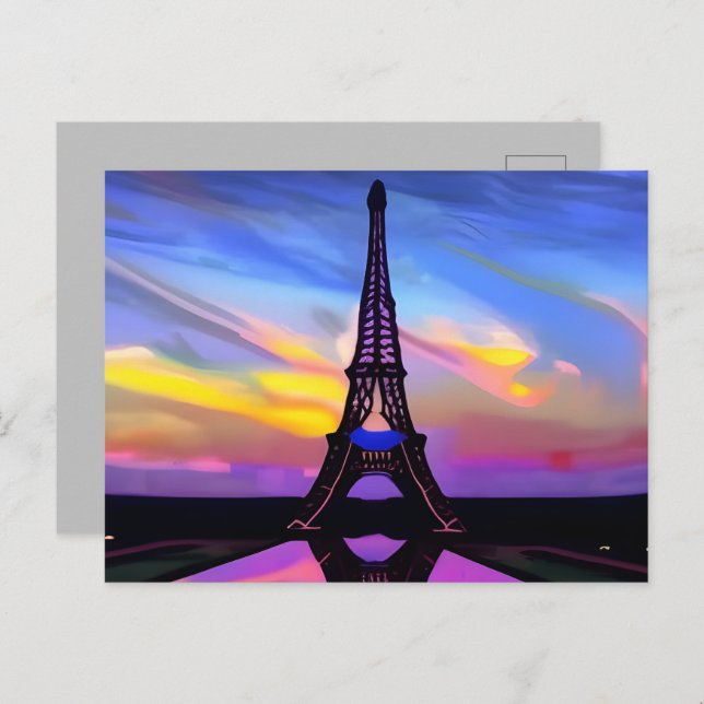 Picturesque Eiffel Tower In A Glowing Sunset Postcard (Front/Back)