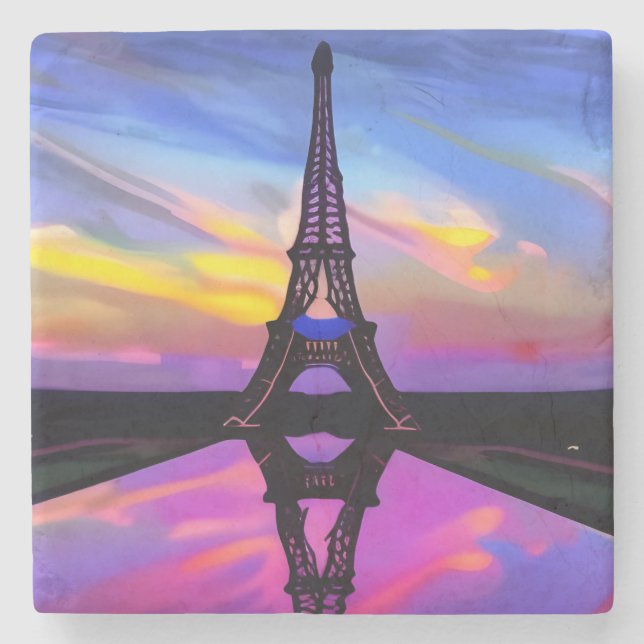 Picturesque Eiffel Tower In A Glowing Sunset Stone Coaster (Front)