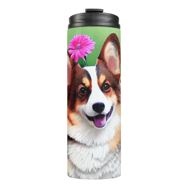 Picturesque Floral Corgi Thermal Tumbler (Front)