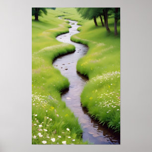 Picturesque Landscape Forest Stream Nature Calm Poster