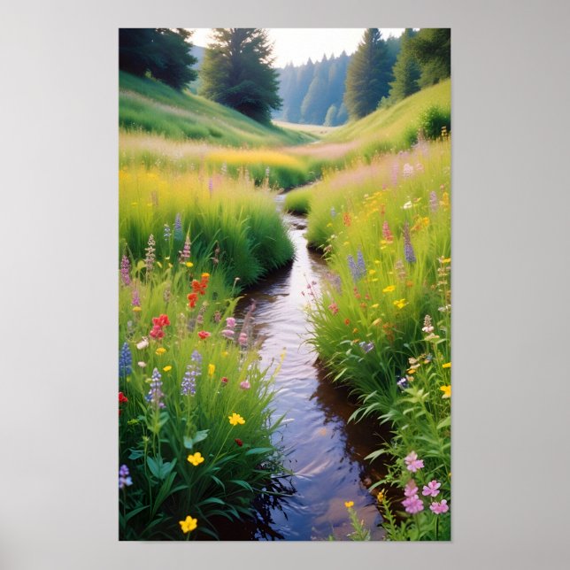 Picturesque Landscape Forest Stream Nature Scenery Poster (Front)