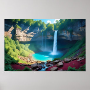 Picturesque Landscape Forest Waterfall Nature Calm Poster