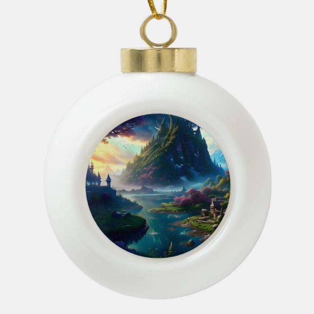 Picturesque Landscape Four Ceramic Ball Christmas Ornament (Front)