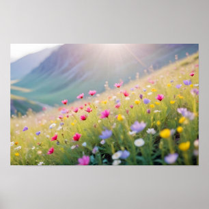 Picturesque Landscape Meadow Valley Nature Serene Poster