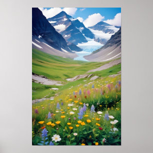 Picturesque Landscape Mountains Valley Nature Calm Poster