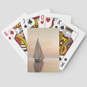 Picturesque Landscape Sailing Sunset Background Playing Cards