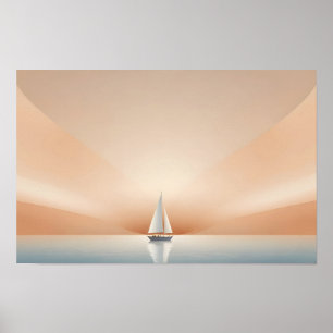 Picturesque Landscape Sailing Sunset Background  Poster