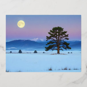 Picturesque Landscape Winter Moon Nature Tranquil  Foil Holiday Postcard