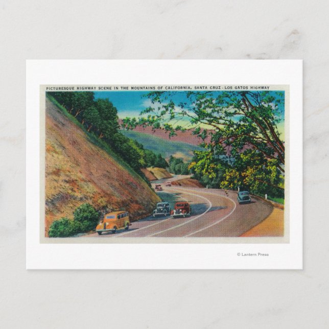 Picturesque Los Gatos Highway near Santa Cruz Postcard (Front)