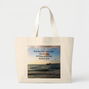 PICTURESQUE MATTHEW 19:26 OCEAN PHOTO DESIGN LARGE TOTE BAG